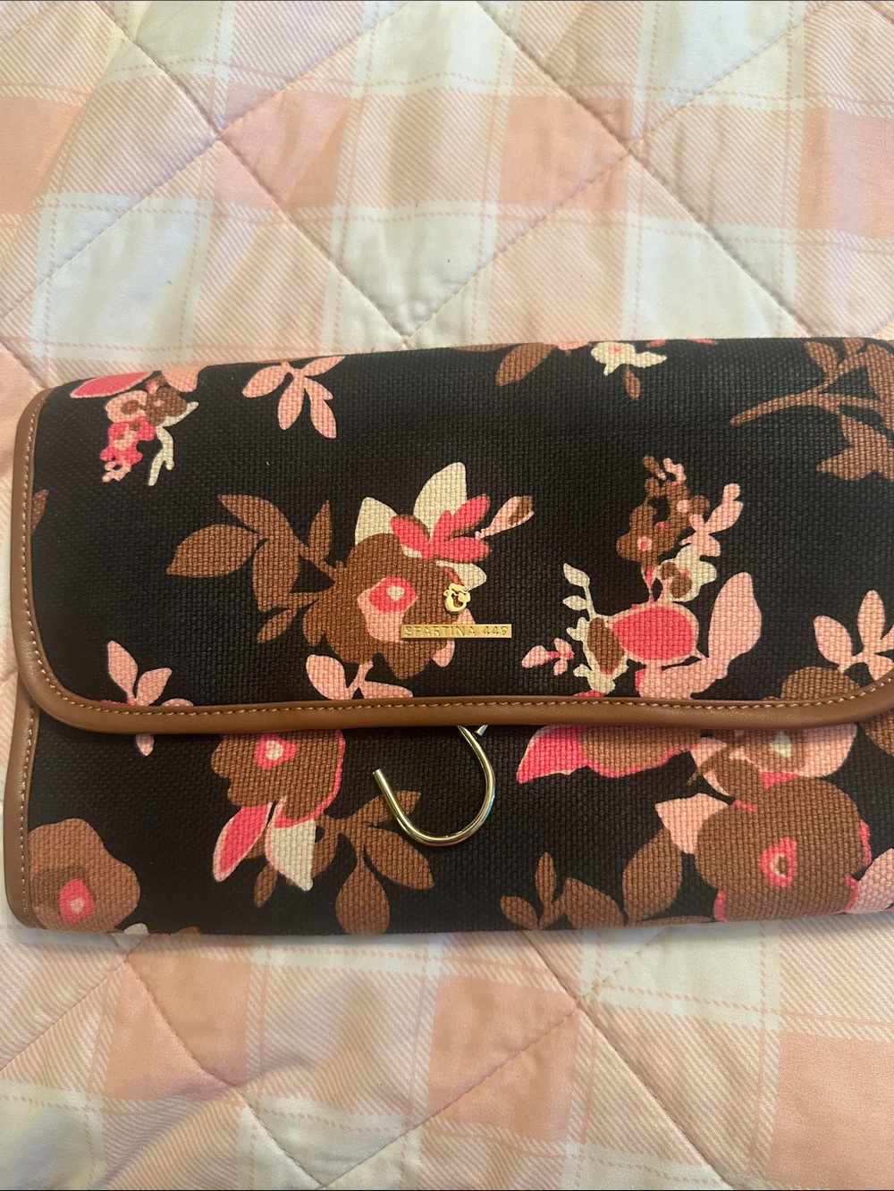 Spartina Floral Canvas Clutch in Brown and Pink